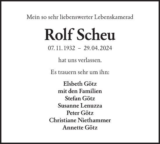 Traueranzeige von Rolf Scheu von Alb-Bote/Metzinger-Uracher Volksblatt