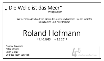 Traueranzeige von Roland Hofmann von Südwest Presse