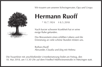 Traueranzeige von Hermann Ruoff von Metzinger-Uracher Volksblatt