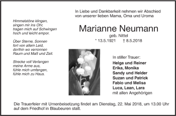 Traueranzeige von Marianne Neumann von SÜDWEST PRESSE