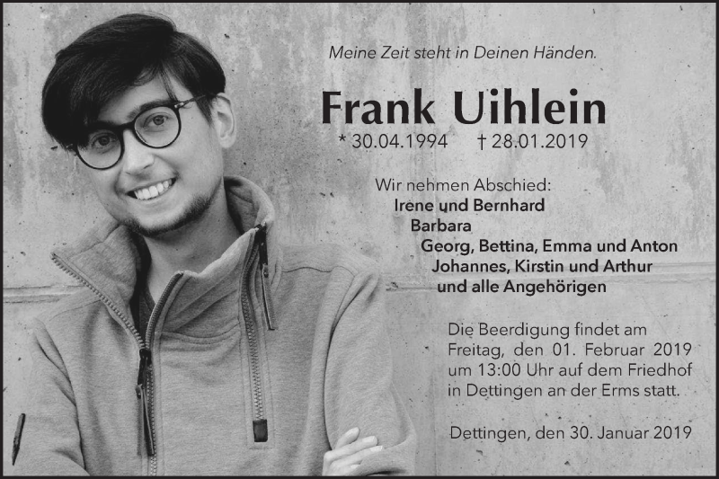  Traueranzeige für Frank Uihlein vom 30.01.2019 aus Metzinger-Uracher Volksblatt