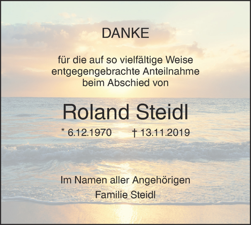  Traueranzeige für Roland Steidl vom 30.11.2019 aus SÜDWEST PRESSE Ausgabe Ulm/Neu-Ulm
