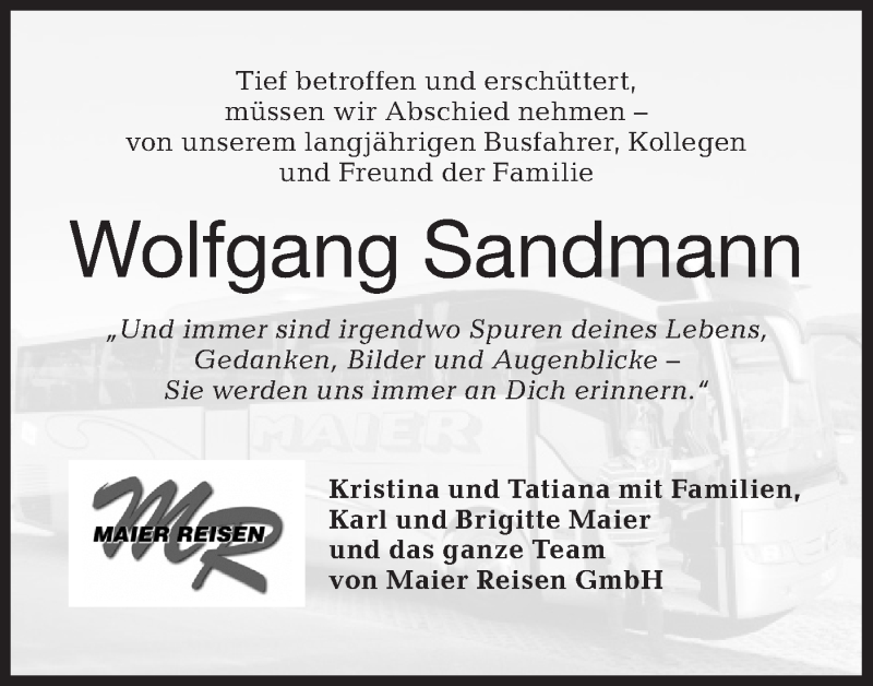  Traueranzeige für Wolfgang Sandmann vom 11.12.2019 aus Rundschau Gaildorf