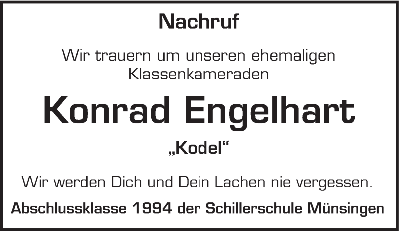  Traueranzeige für Konrad Engelhart vom 16.02.2019 aus Alb-Bote/Metzinger-Uracher Volksblatt