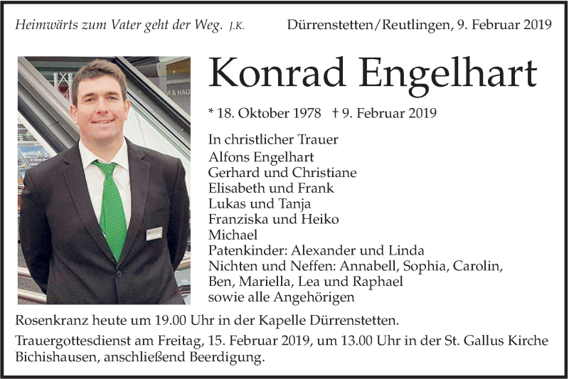  Traueranzeige für Konrad Engelhart vom 14.02.2019 aus Alb-Bote/Metzinger-Uracher Volksblatt