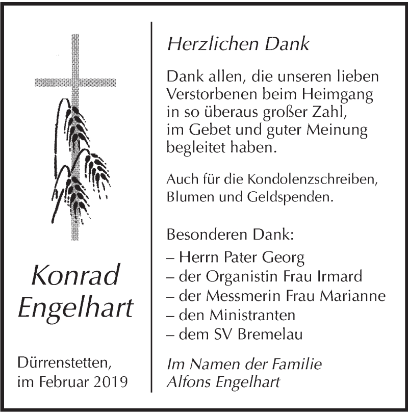  Traueranzeige für Konrad Engelhart vom 02.03.2019 aus Alb-Bote/Metzinger-Uracher Volksblatt