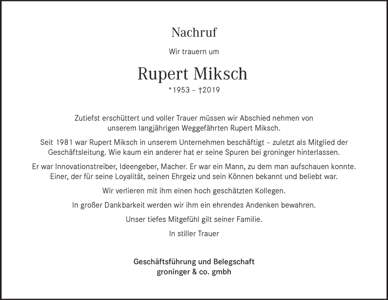  Traueranzeige für Rupert Miksch vom 22.02.2019 aus Hohenloher Tagblatt