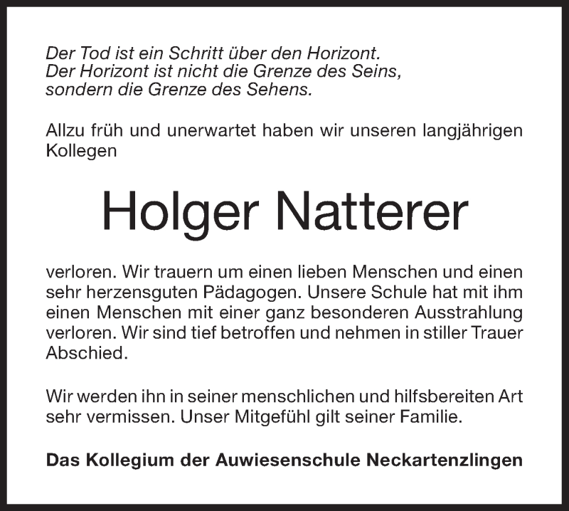  Traueranzeige für Holger Natterer vom 13.03.2019 aus Metzinger-Uracher Volksblatt