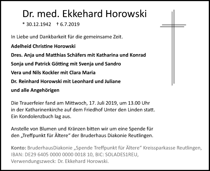  Traueranzeige für Ekkehard Horowski vom 12.07.2019 aus Metzinger-Uracher Volksblatt
