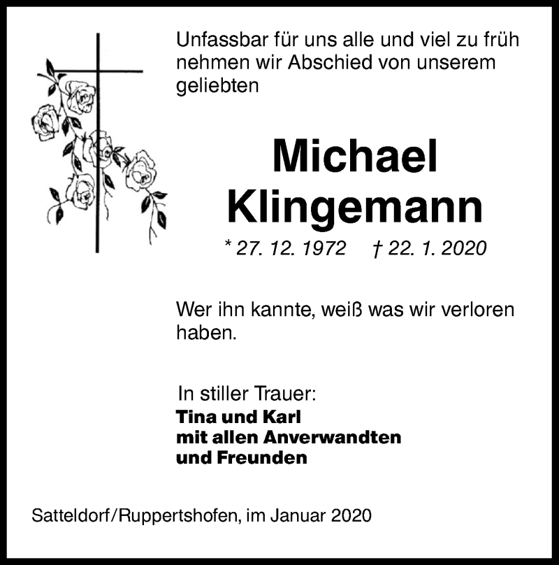  Traueranzeige für Michael Klingemann vom 27.01.2020 aus Hohenloher Tagblatt