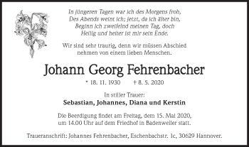 Traueranzeige von Johann Georg Fehrenbacher von NWZ Neue Württembergische Zeitung