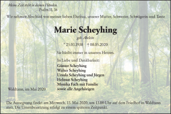 Traueranzeige von Marie Scheyhing von Hohenloher Tagblatt