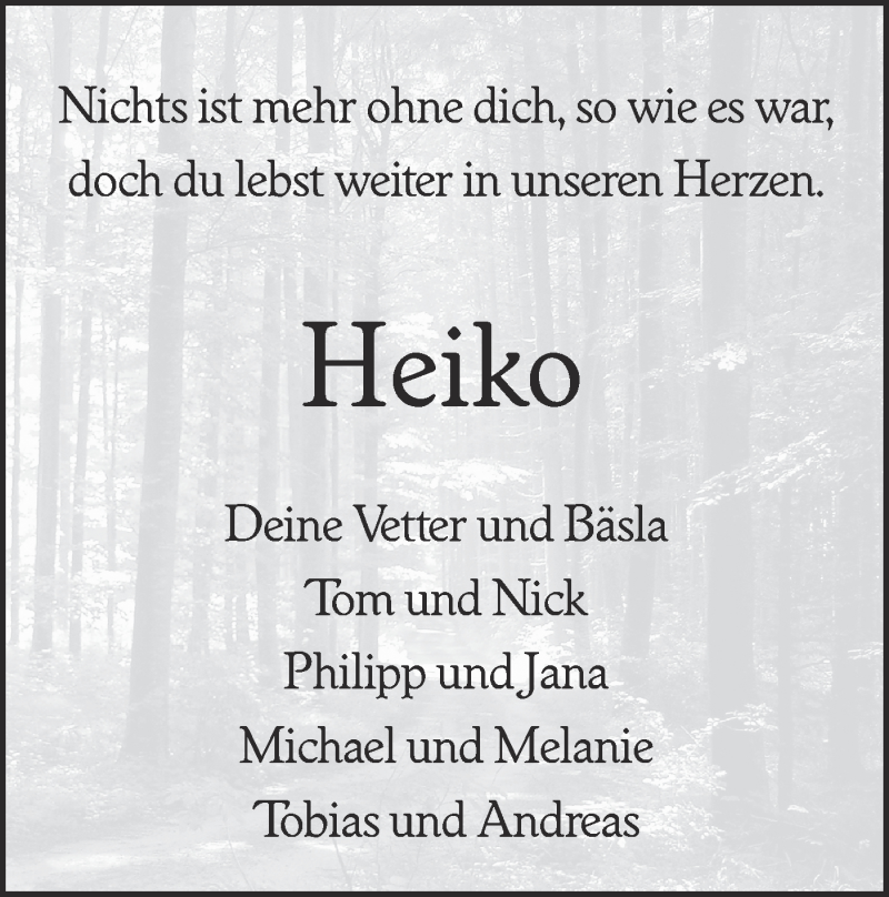  Traueranzeige für Heiko  vom 03.06.2020 aus Alb-Bote/Metzinger-Uracher Volksblatt
