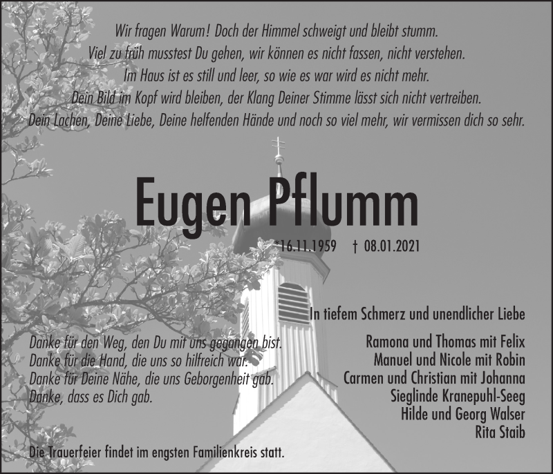  Traueranzeige für Eugen Pflumm vom 12.01.2021 aus Metzinger-Uracher Volksblatt