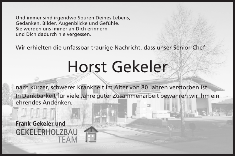  Traueranzeige für Horst Gekeler vom 12.01.2021 aus Metzinger-Uracher Volksblatt