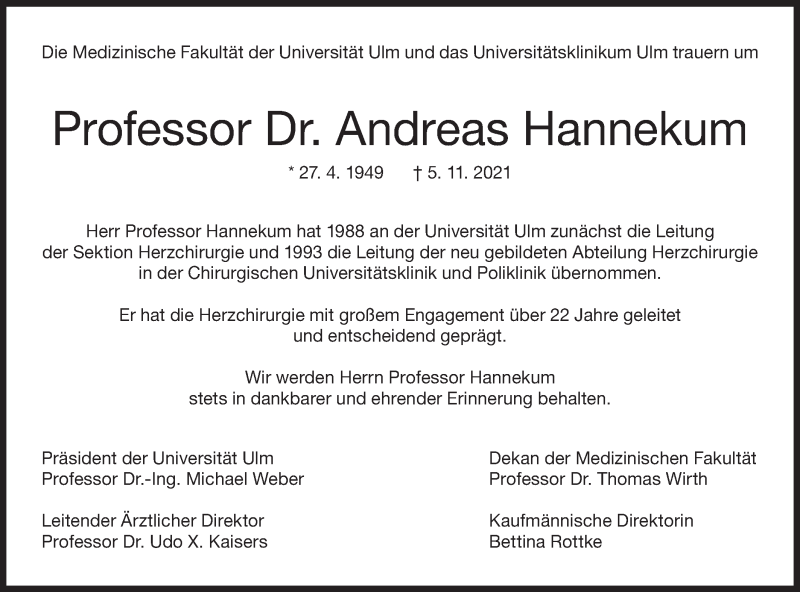  Traueranzeige für Andreas Hannekum vom 20.11.2021 aus SÜDWEST PRESSE Ausgabe Ulm/Neu-Ulm