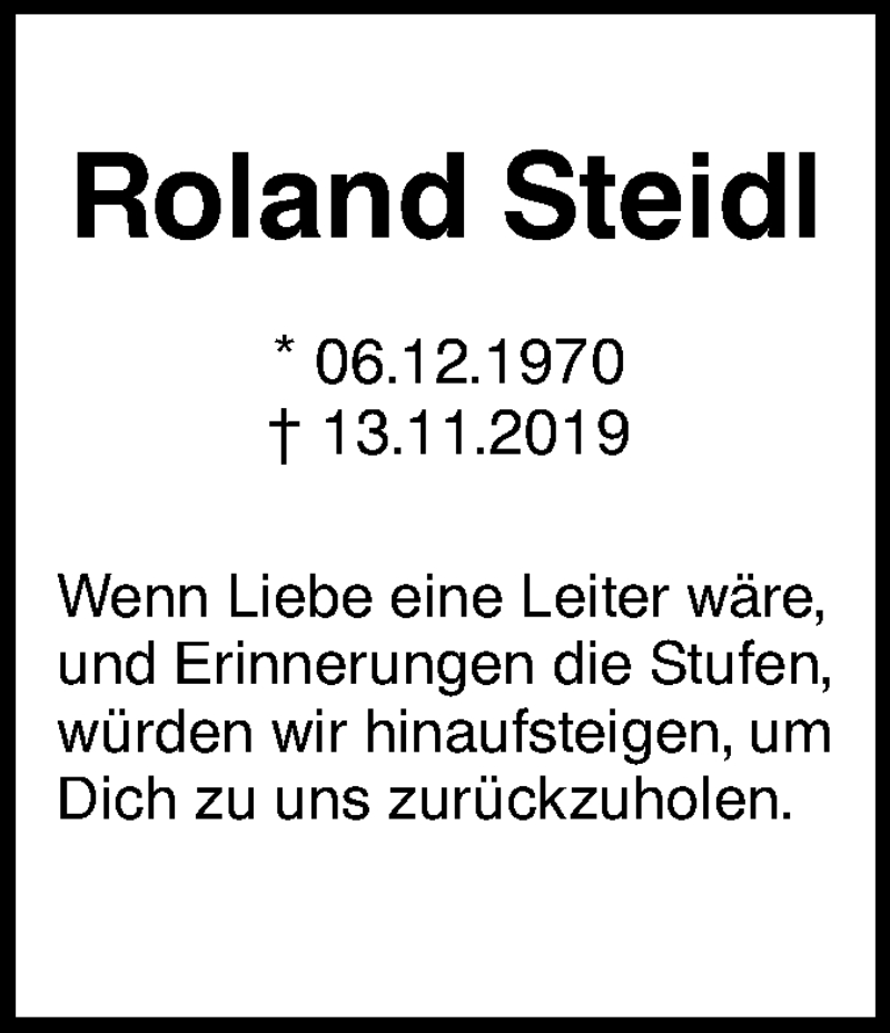  Traueranzeige für Roland Steidl vom 13.11.2021 aus SÜDWEST PRESSE Ausgabe Ulm/Neu-Ulm