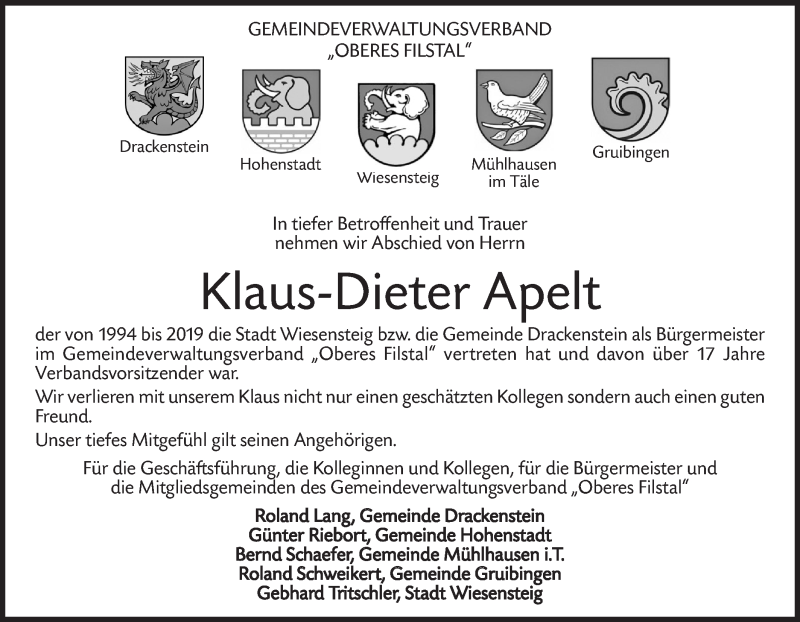 Traueranzeige für Klaus-Dieter Apelt vom 04.12.2021 aus NWZ Neue Württembergische Zeitung/Geislinger Zeitung