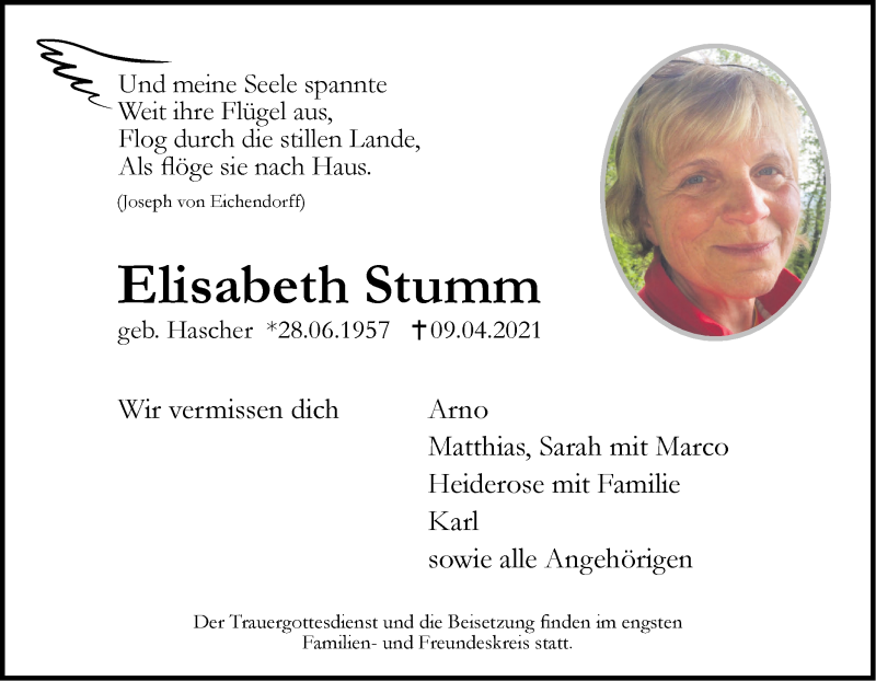  Traueranzeige für Elisabeth Stumm vom 14.04.2021 aus Alb-Bote/Metzinger-Uracher Volksblatt