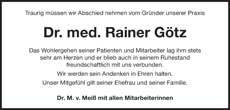  Traueranzeige für Rainer Götz vom 11.06.2021 aus NWZ Neue Württembergische Zeitung
