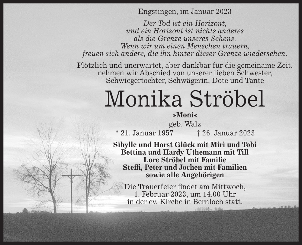  Traueranzeige für Monika Ströbel vom 31.01.2023 aus Alb-Bote/Metzinger-Uracher Volksblatt