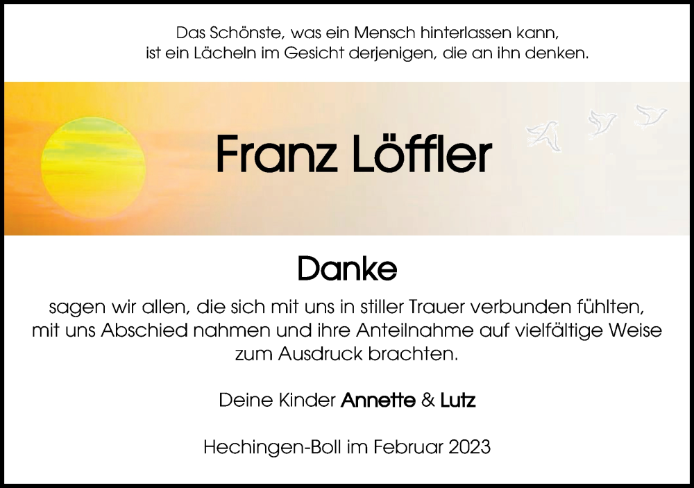  Traueranzeige für Franz Löffler vom 22.02.2023 aus Metzinger-Uracher Volksblatt