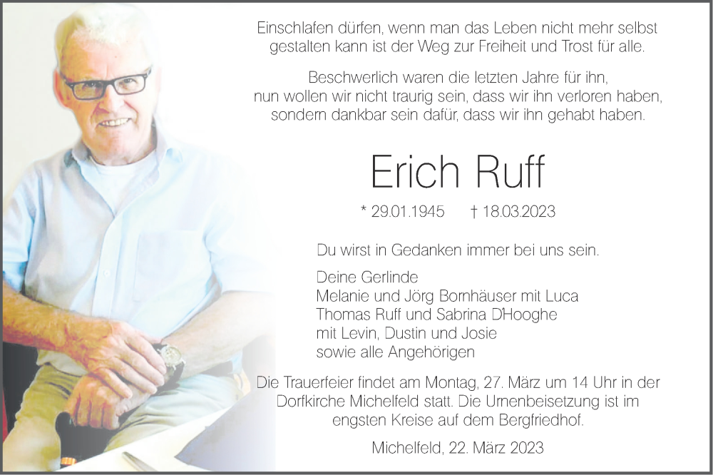  Traueranzeige für Erich Ruff vom 22.03.2023 aus Haller Tagblatt