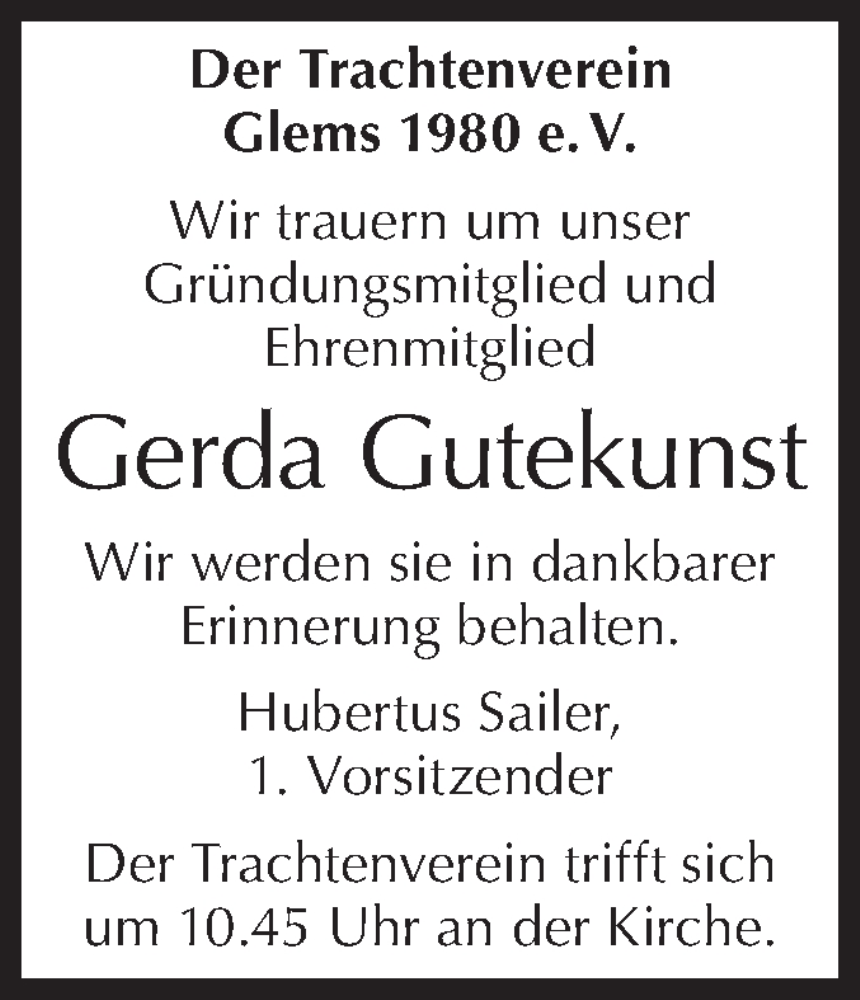  Traueranzeige für Gerda Gutekunst vom 17.03.2023 aus Metzinger-Uracher Volksblatt