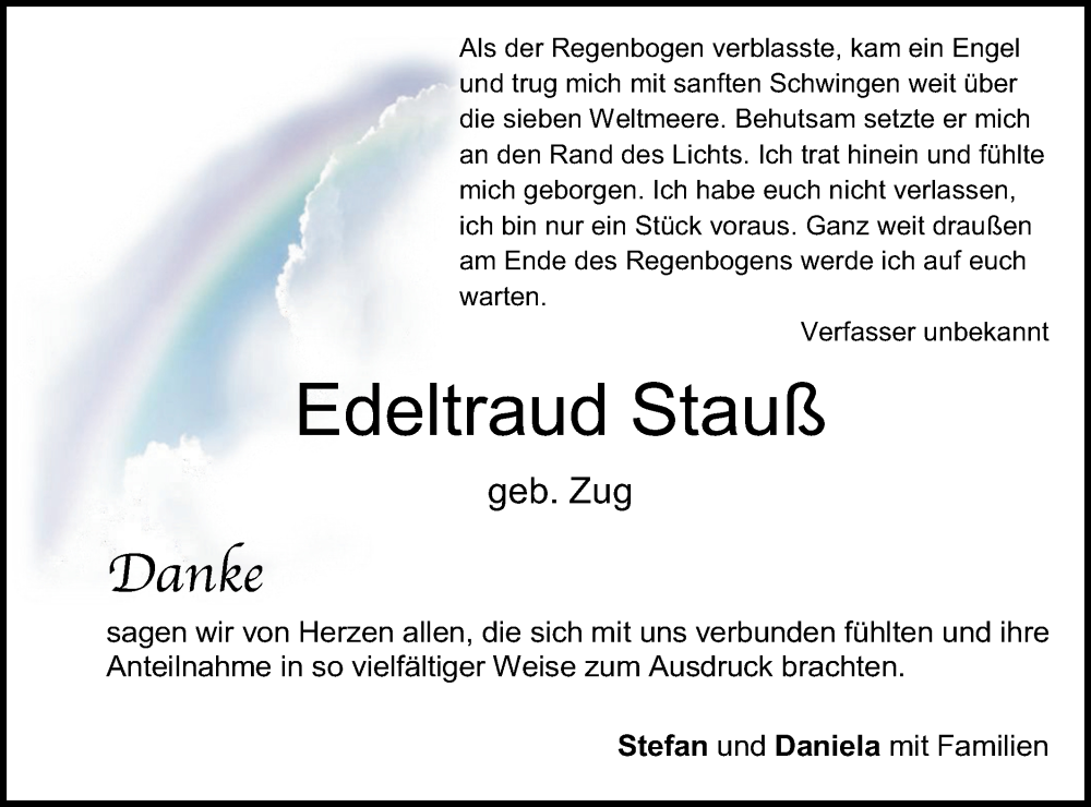  Traueranzeige für Edeltraud Stauß vom 08.04.2023 aus Metzinger-Uracher Volksblatt
