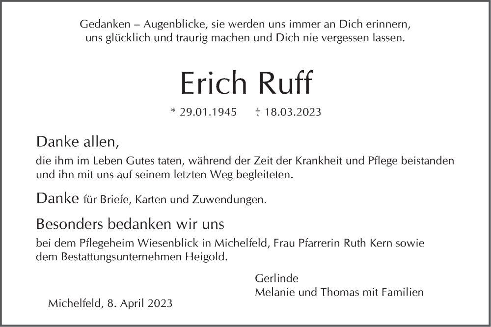  Traueranzeige für Erich Ruff vom 08.04.2023 aus Haller Tagblatt