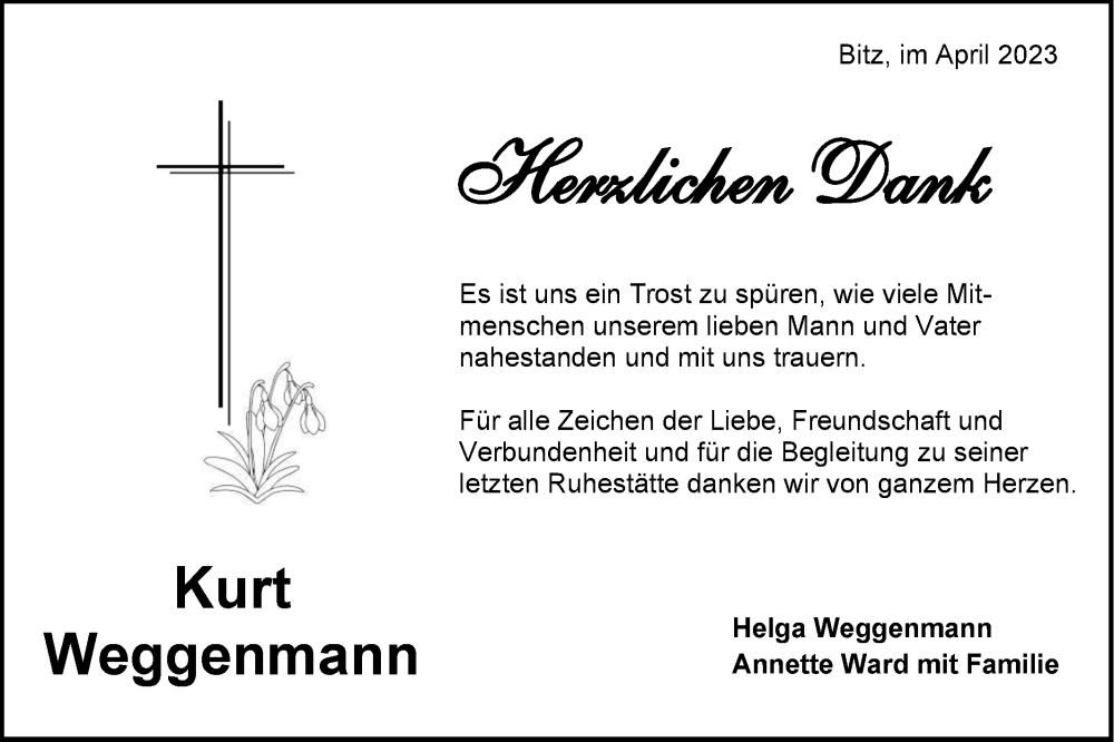  Traueranzeige für Kurt Weggenmann vom 08.04.2023 aus Metzinger-Uracher Volksblatt