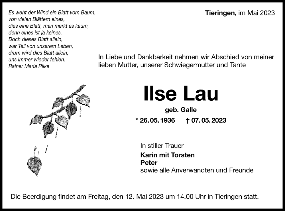  Traueranzeige für Ilse Lau vom 11.05.2023 aus Metzinger-Uracher Volksblatt
