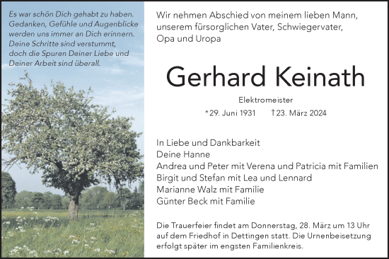 Traueranzeige von Gerhard Keinath von Alb-Bote/Metzinger-Uracher Volksblatt