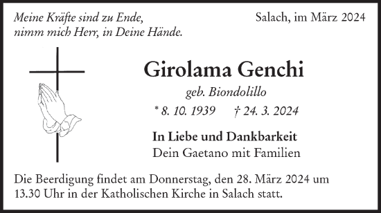 Traueranzeige von Girolama Genchi von NWZ Neue Württembergische Zeitung