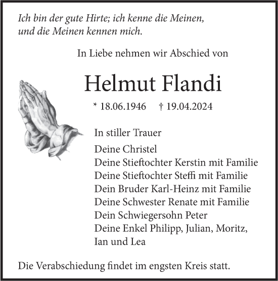 Traueranzeige von Helmut Flandi von SÜDWEST PRESSE Ausgabe Ulm/Neu-Ulm