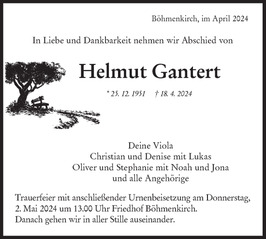 Traueranzeige von Helmut Gantert von NWZ Neue Württembergische Zeitung/Geislinger Zeitung