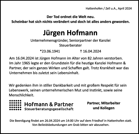 Traueranzeige von Jürgen Hofmann von NWZ Neue Württembergische Zeitung