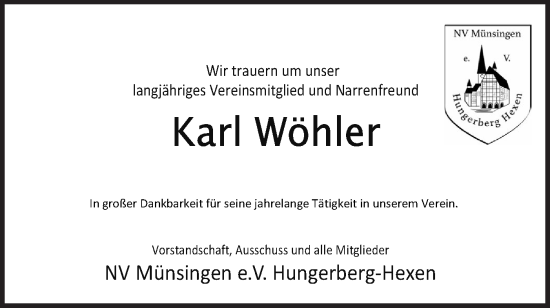 Traueranzeige von Karl Wöhler von Alb-Bote/Metzinger-Uracher Volksblatt/Alb-Bote/Metzinger-Uracher Volksblatt