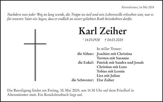 Traueranzeige von Karl Zeiher von Hohenloher Tagblatt